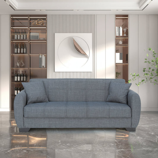 Sofá Cama Clic Clac 3 Plazas en Tela Gris – Diseño Redondeado y Elegante – 215x85x84 cm – Convertible y Confortable - Buyqualia