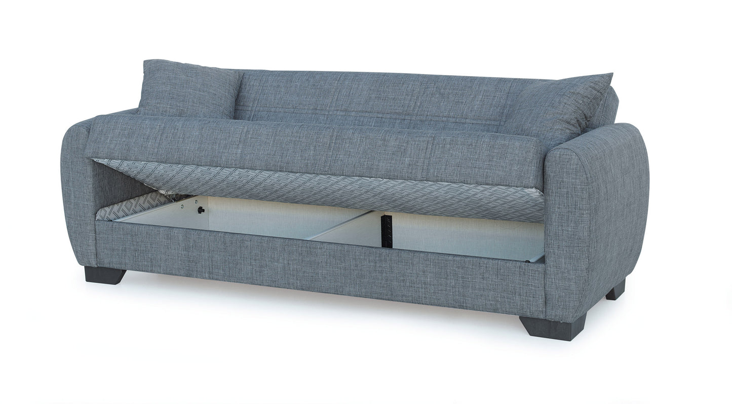 Sofá Cama Clic Clac 3 Plazas en Tela Gris – Diseño Redondeado y Elegante – 215x85x84 cm – Convertible y Confortable - Buyqualia