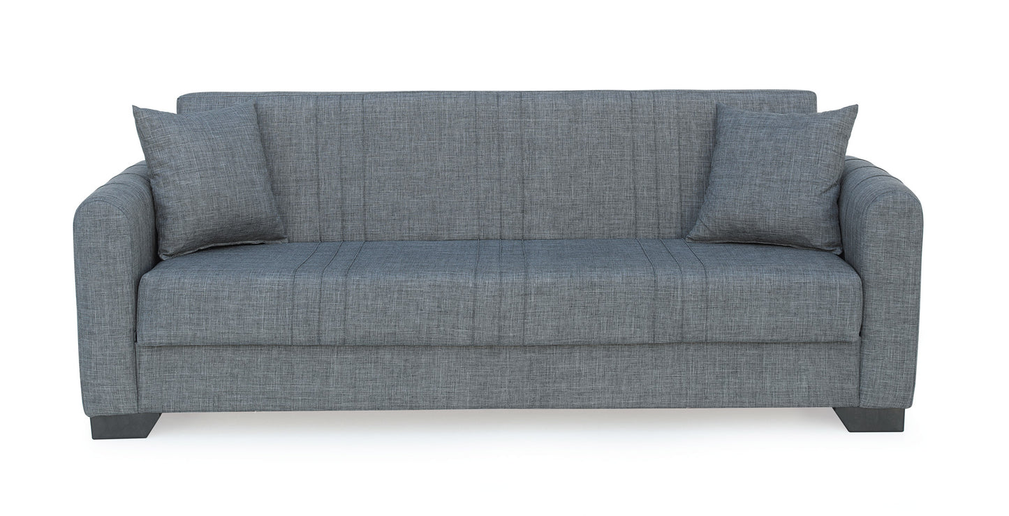 Sofá Cama Clic Clac 3 Plazas con Almacenamiento – Tapizado en Tela Gris – Función Cama y Baúl – 215x85x84 cm – Estilo Moderno y Práctico - Buyqualia