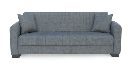 Sofá Cama Clic Clac 3 Plazas con Almacenamiento – Tapizado en Tela Gris – Función Cama y Baúl – 215x85x84 cm – Estilo Moderno y Práctico - Buyqualia
