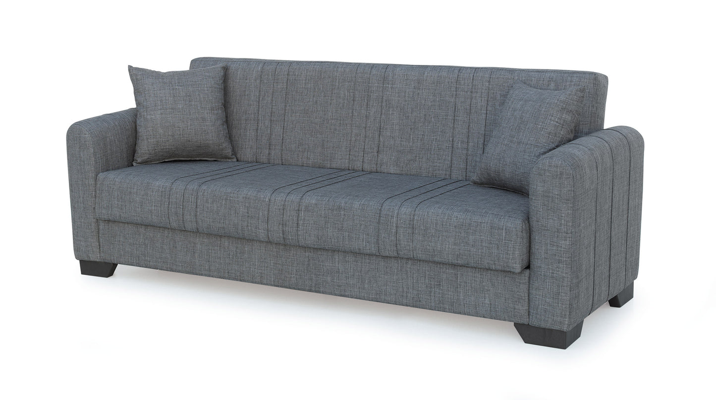 Sofá Cama Clic Clac 3 Plazas con Almacenamiento – Tapizado en Tela Gris – Función Cama y Baúl – 215x85x84 cm – Estilo Moderno y Práctico - Buyqualia