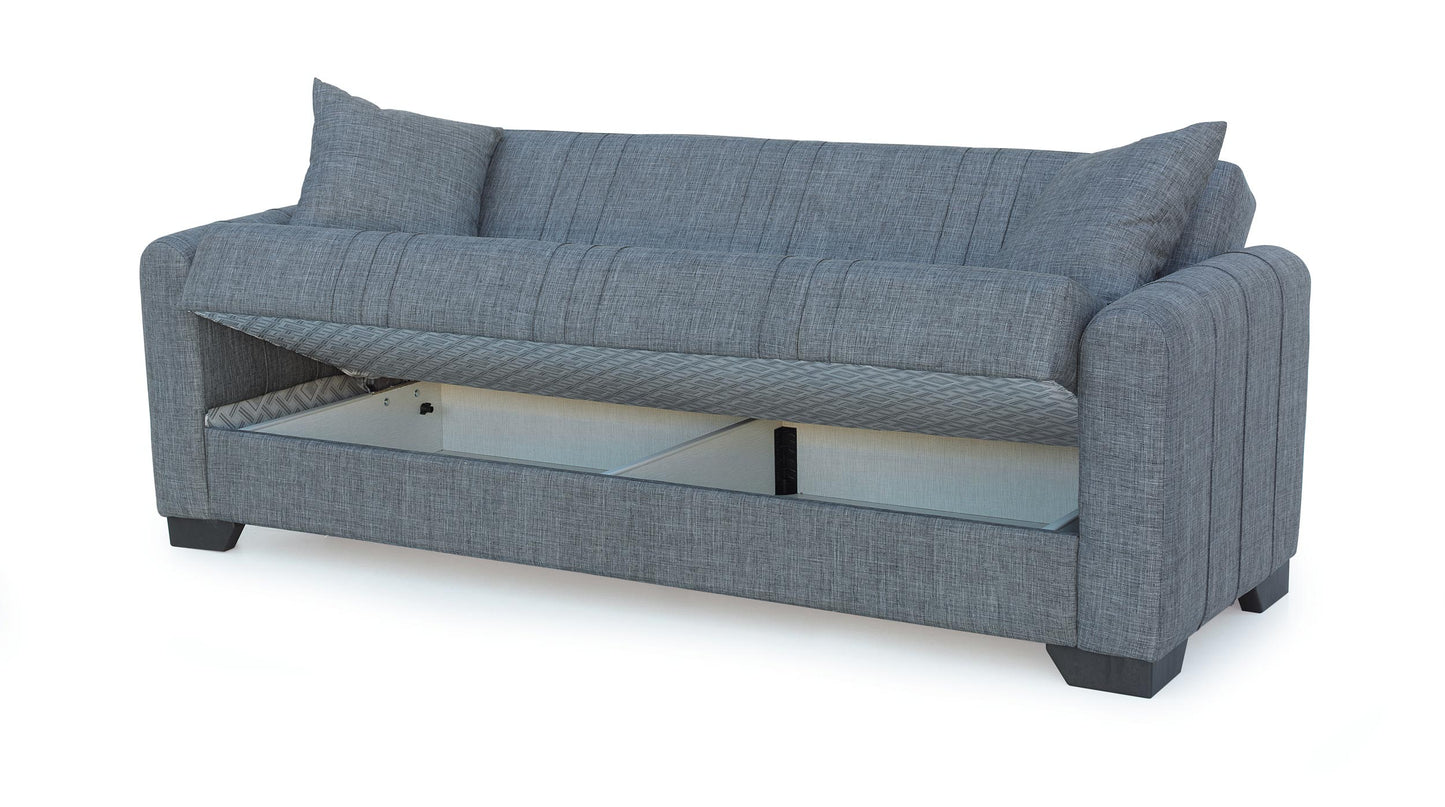 Sofá Cama Clic Clac 3 Plazas con Almacenamiento – Tapizado en Tela Gris – Función Cama y Baúl – 215x85x84 cm – Estilo Moderno y Práctico - Buyqualia