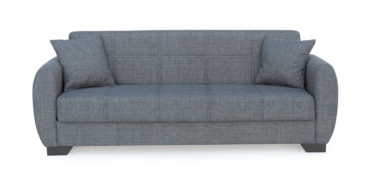 Sofá Cama Clic Clac Tela Gris – Diseño Redondeado y Cómodo – Convertible con Estilo Moderno – 234x102x86 cm - Buyqualia