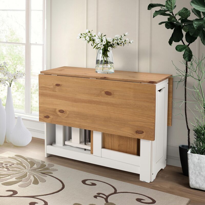 Set de mesa plegable con tapa color safir y patas blancas + 4 sillas plegables – Con alas abatibles y espacio de almacenaje para las sillas - 115x95x76 cm - Buyqualia