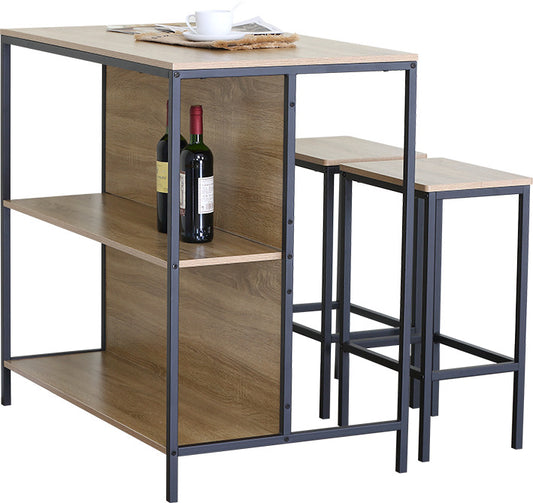 Buyqualia - Set de Mesa Alta con 2 Taburetes y Estantería Lateral 95x100x60 cm – Conjunto de Barra de Cocina, Comedor o Salón, Mesa Alta con Almacenaje