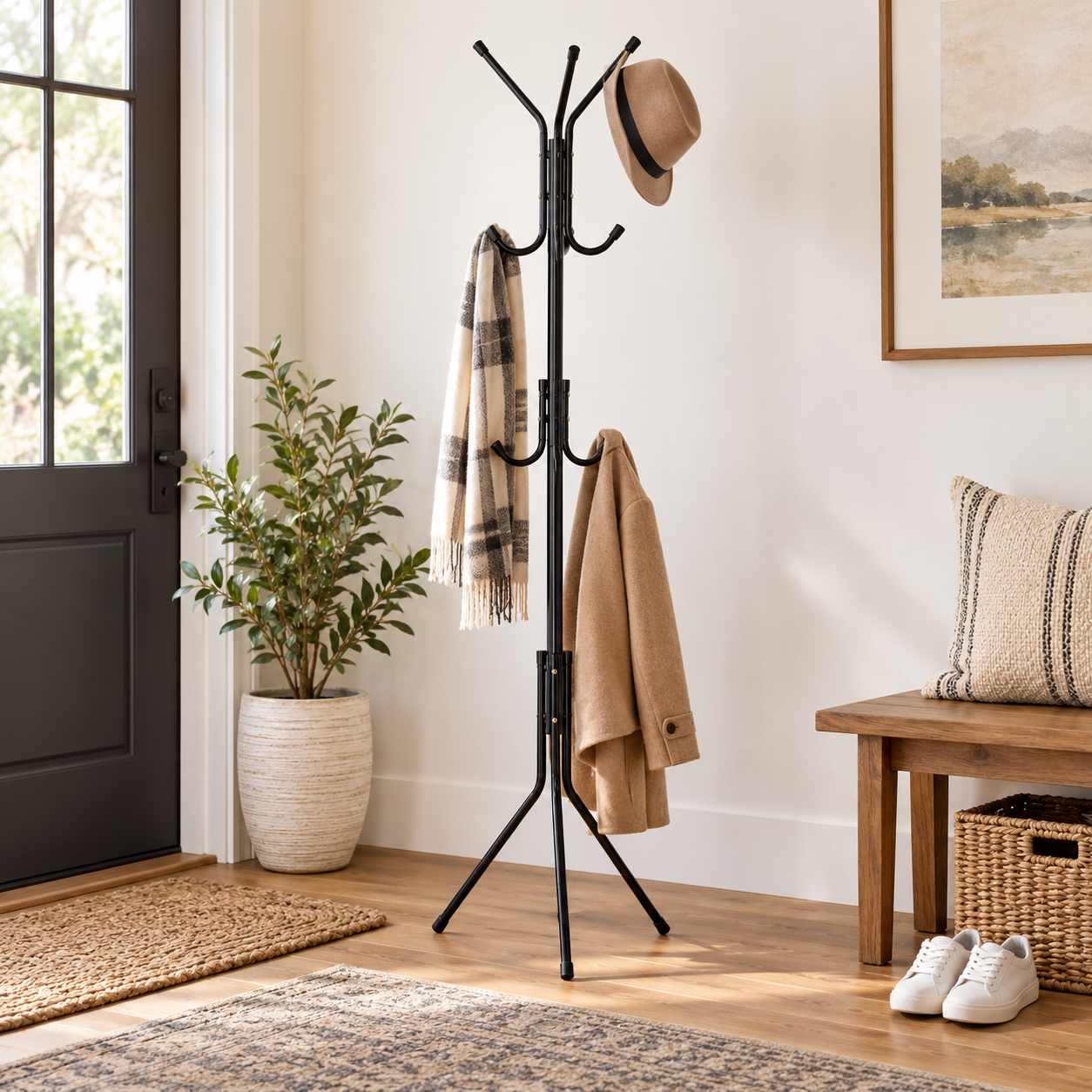 Perchero Metálico Negro  – Diseño Moderno y Resistente para Recibidores, Dormitorios u Oficinas - 172x48 cm - Buyqualia