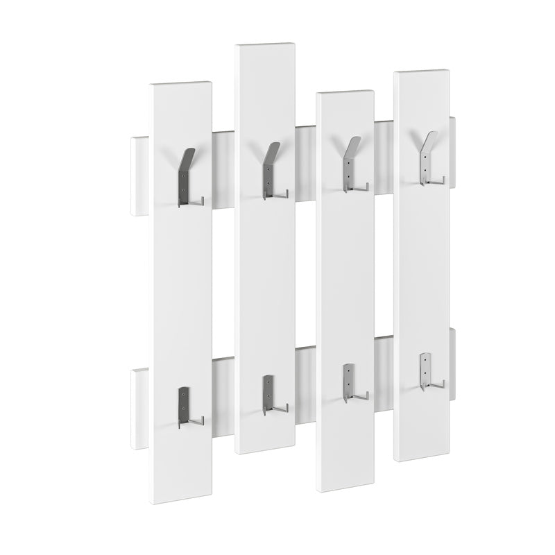 Perchero de Pared Blanco con 8 Ganchos – Diseño de Tablones Estilo Madera, Ideal para Recibidores y Dormitorios - 81x64x4 cm - Buyqualia