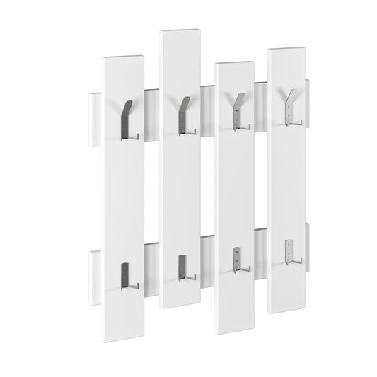 Perchero de Pared Blanco con 8 Ganchos – Diseño de Tablones Estilo Madera, Ideal para Recibidores y Dormitorios - 81x64x4 cm - Buyqualia