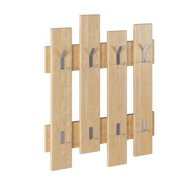 Perchero de Pared Blanco con 8 Ganchos – Diseño de Tablones Estilo Madera, Ideal para Recibidores y Dormitorios - 81x64x4 cm - Buyqualia