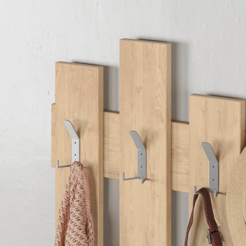 Perchero de Pared Blanco con 8 Ganchos – Diseño de Tablones Estilo Madera, Ideal para Recibidores y Dormitorios - 81x64x4 cm - Buyqualia