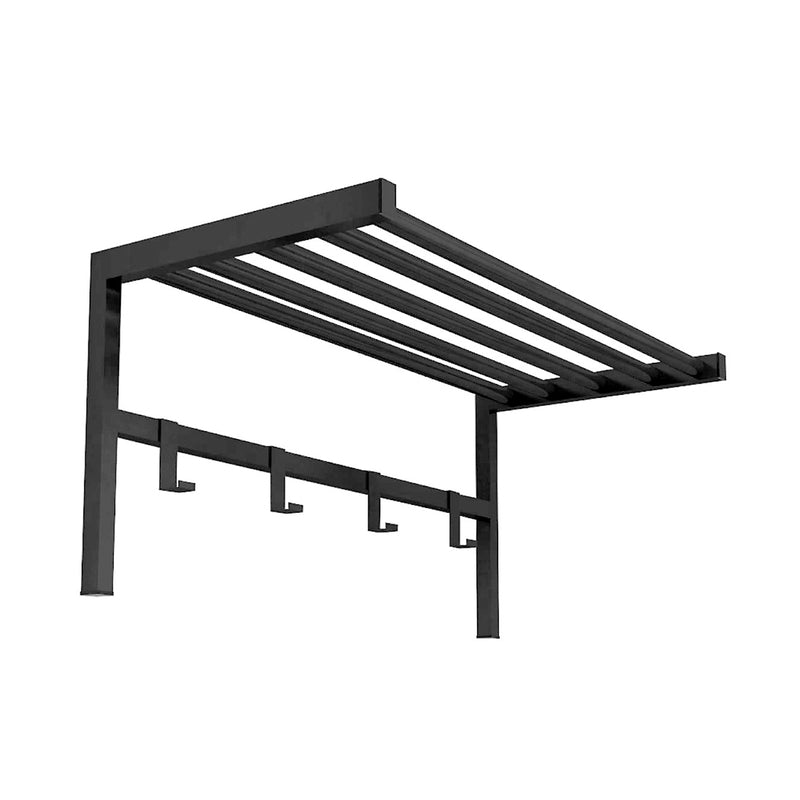 Perchero de pared negro con 4 ganchos y estante superior – Práctico y decorativo, 69x33x34 cm - Buyqualia