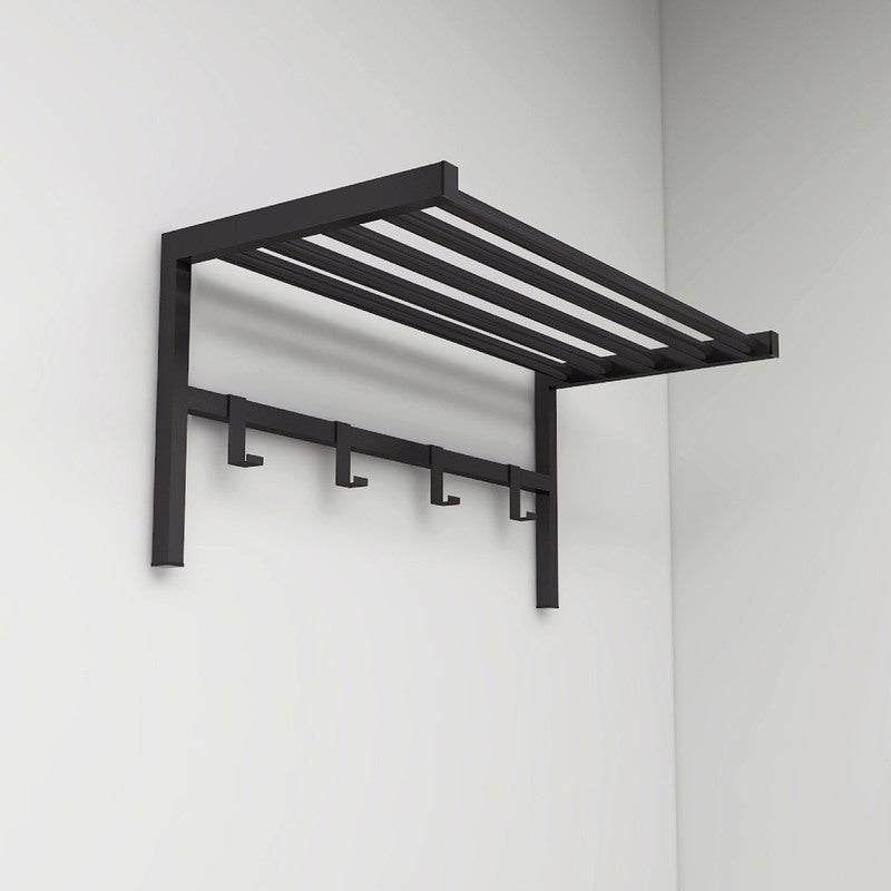 Perchero de pared negro con 4 ganchos y estante superior – Práctico y decorativo, 69x33x34 cm - Buyqualia