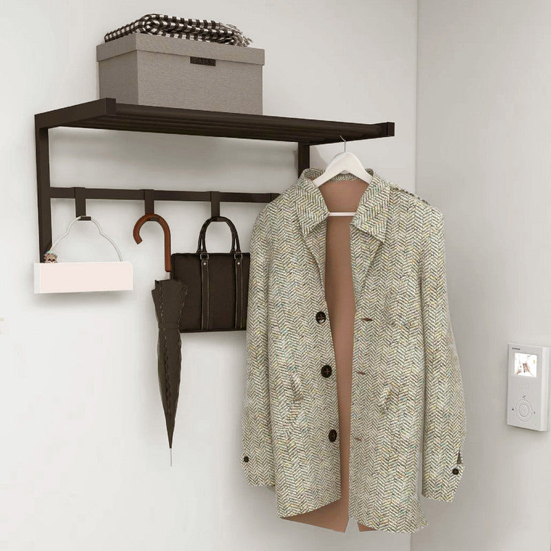 Perchero de pared negro con 4 ganchos y estante superior – Práctico y decorativo, 69x33x34 cm - Buyqualia