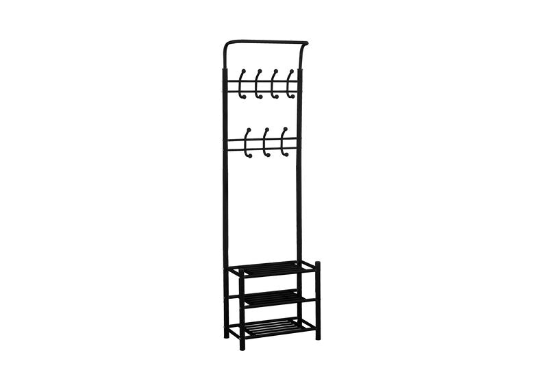 Perchero de suelo con 2 niveles de colgadores y 3 baldas inferiores – Organizador multifuncional, 189x52x30 cm - Buyqualia