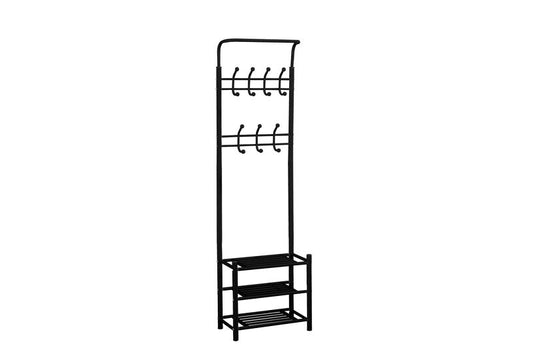 Perchero de suelo con 2 niveles de colgadores y 3 baldas inferiores – Organizador multifuncional, 189x52x30 cm - Buyqualia
