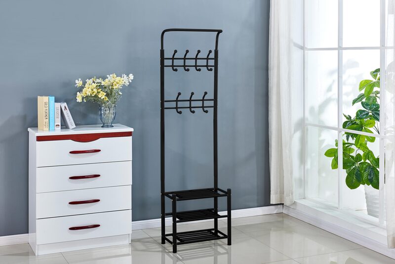 Perchero de suelo con 2 niveles de colgadores y 3 baldas inferiores – Organizador multifuncional, 189x52x30 cm - Buyqualia