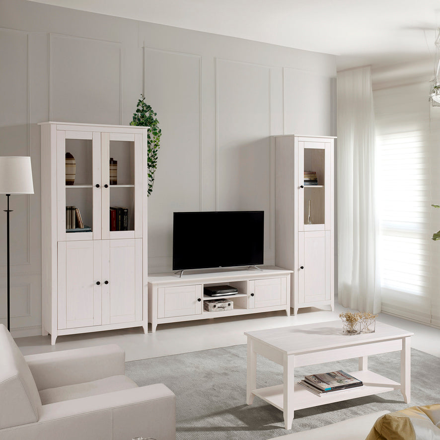 Buyqualia - Vitrina OSMA, 1 Puerta + 1 Puerta. 180x50x35, Blanco Abierto