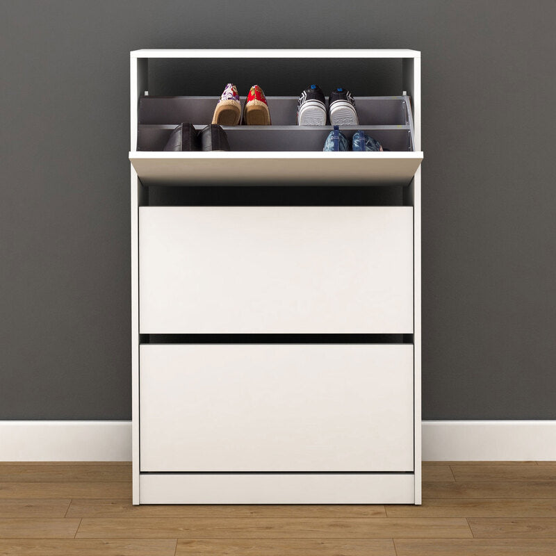Zapatero blanco moderno de gran capacidad para recibidor o dormitorio