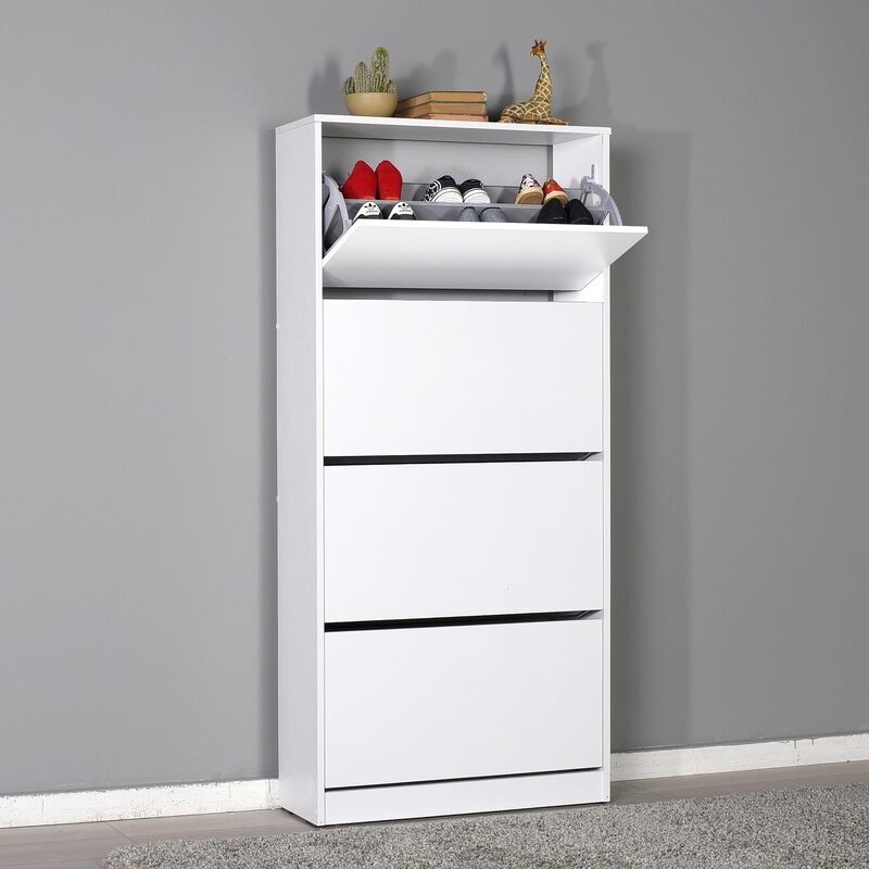 Zapatero blanco moderno de gran capacidad para recibidor o dormitorio