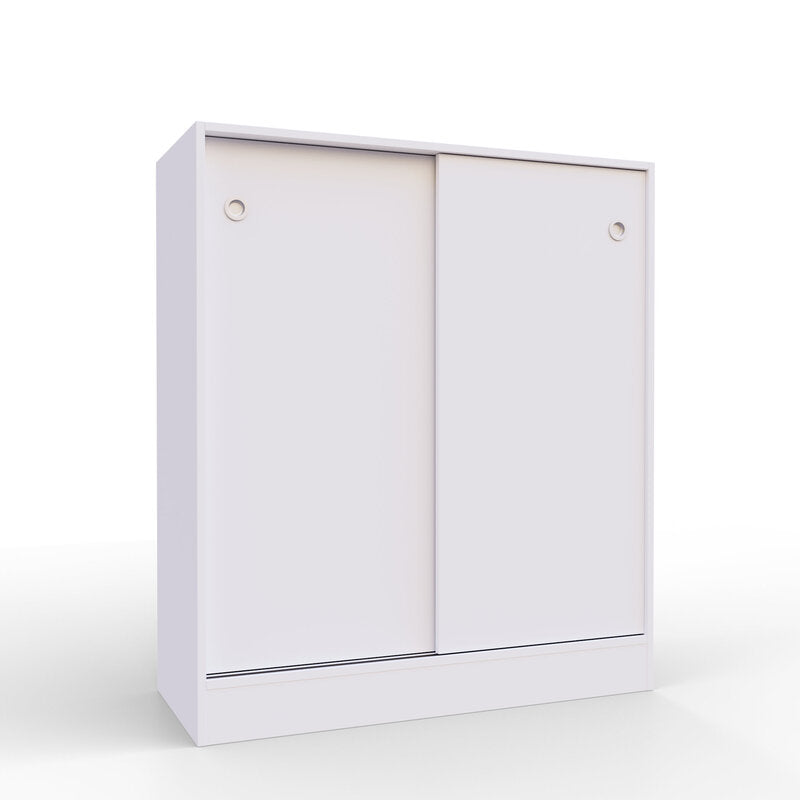 Buyqualia Armario bajo Puertas correderas con estantes Multiusos Zapatero estantería Oficina (White)