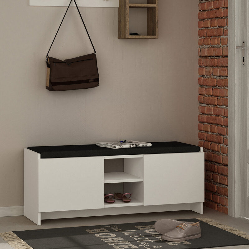 Buyqualia Mueble Zapatero Banco para Zapatos Rack con Puertas y estantes para ordenación (Alto 43 / Ancho 110 Fondo 37) en Color (Blanco)
