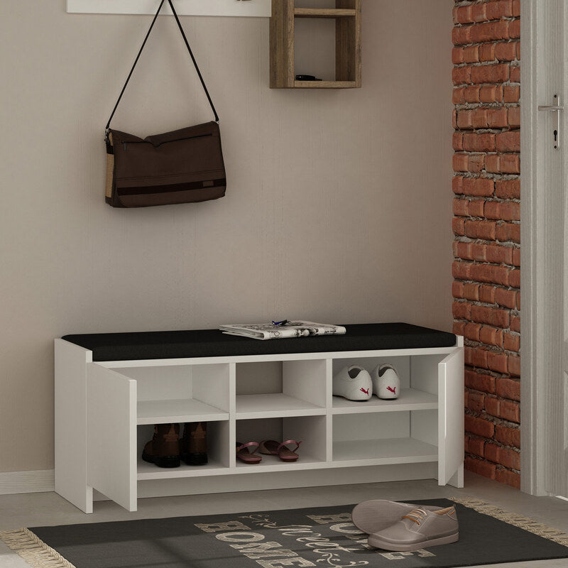 Buyqualia Mueble Zapatero Banco para Zapatos Rack con Puertas y estantes para ordenación (Alto 43 / Ancho 110 Fondo 37) en Color (Blanco)