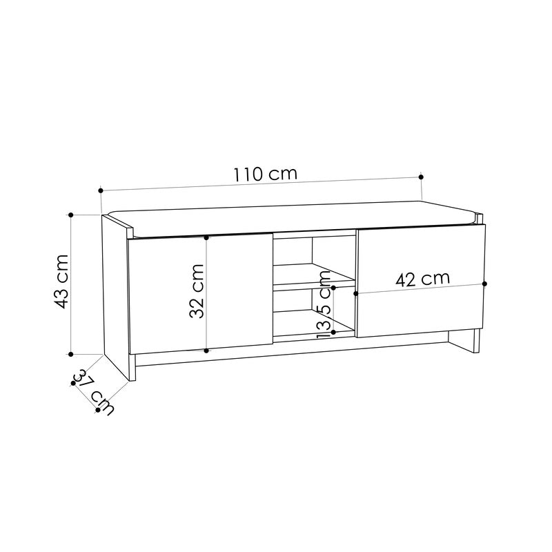 Buyqualia Mueble Zapatero Banco para Zapatos Rack con Puertas y estantes para ordenación (Alto 43 / Ancho 110 Fondo 37) en Color (Blanco)