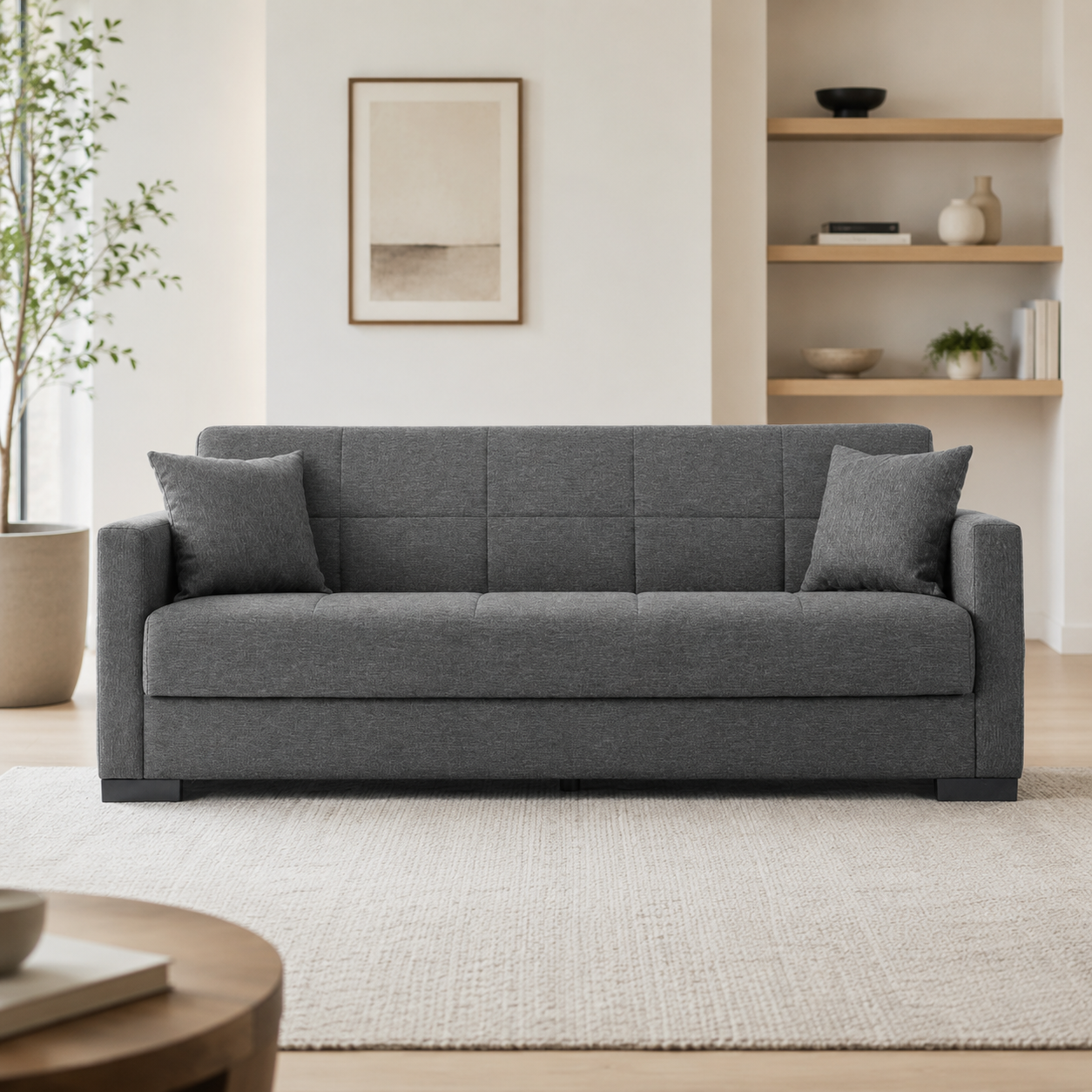 Sofá Cama Clic Clac 3 Plazas en Tela Gris – Compacto y Funcional – Estilo Moderno Convertible – 212x81x73 cm - Buyqualia