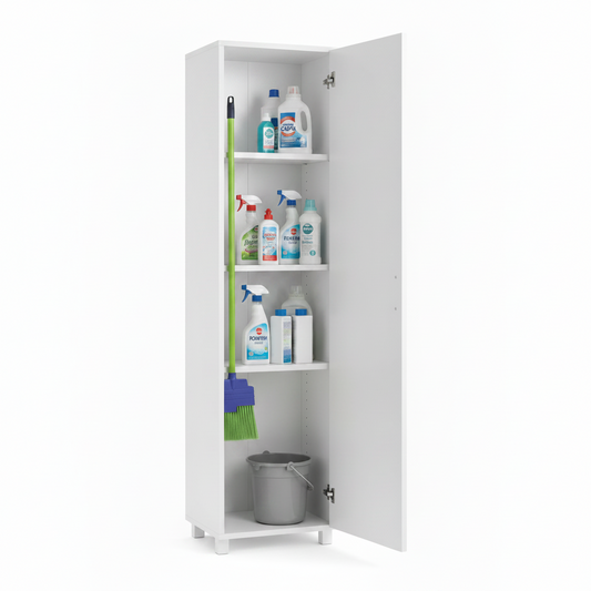Buyqualia Armario Multiusos o escobero una Puerta y Ruedas en Color Blanco
