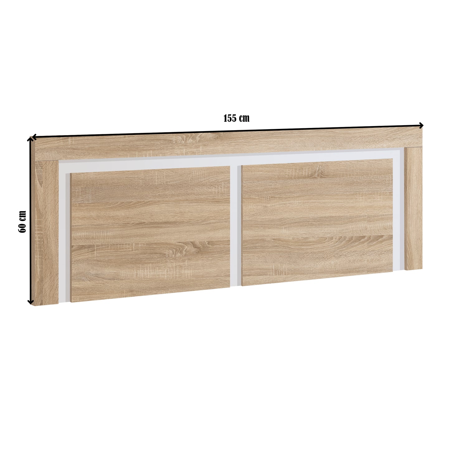 Buyqualia Cabecero Cama 150 en Roble y Blanco (Largo 155 cm/Alto 60 cm/Grosor 3 cm)