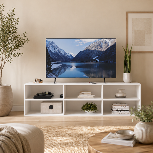 Buyqualia Mueble para TV con 4 Estantes Abiertos, Color Blanco Snow