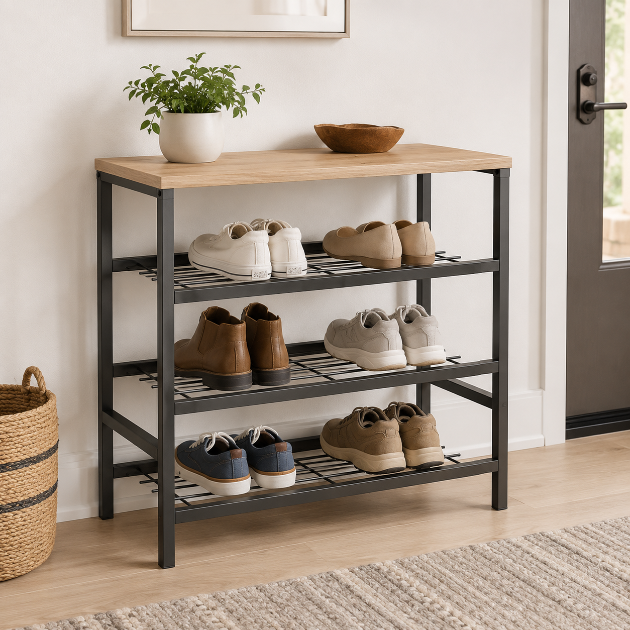 Recibidor Zapatero de Estilo Industrial – 67x65x30 cm | 3 Alturas para Zapatos | Mueble Compacto y Funcional para Entrada o Vestíbulo - Buyqualia