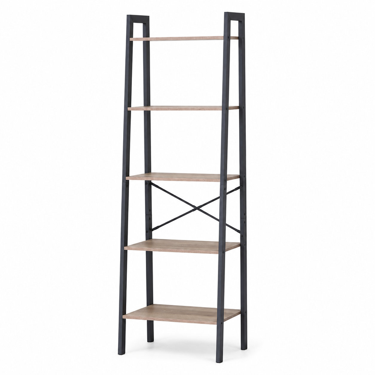 Estantería alta tipo escalera con estructura metálica (170x60x35) y 5 baldas