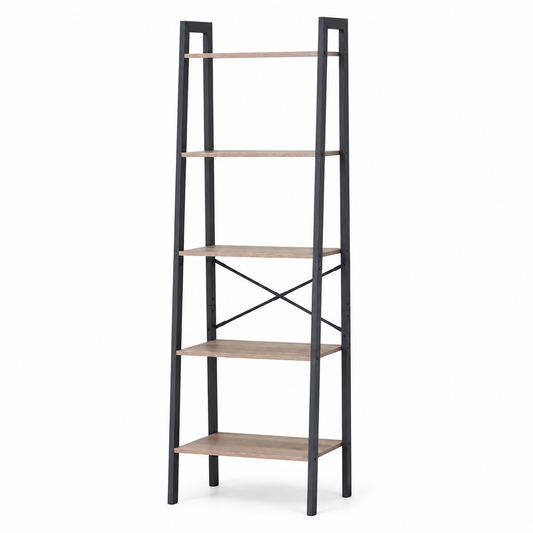 Estantería alta tipo escalera con estructura metálica (170x60x35) y 5 baldas
