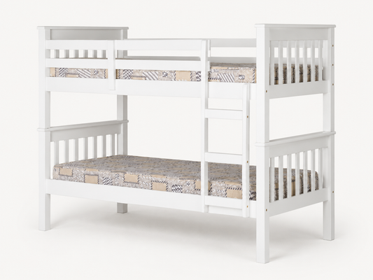 Litera de Madera Blanca 151x205x105 cm | Cama Doble Compacta con Escalera y Baranda de Seguridad | Diseño Moderno para Niños y Adultos - Buyqualia