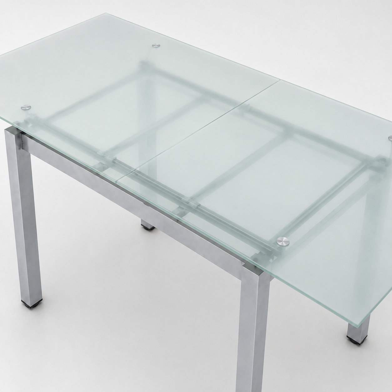 Mesa de Comedor Extensible con Tapa de Vidrio Opaco y Estructura de Aluminio Gris – 110/170x70x76 cm – Moderna y Funcional