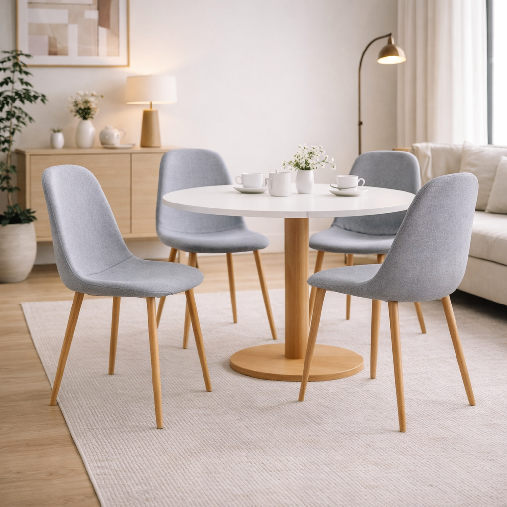 Juego de 4 Sillas tapizadas de estilo nórdico con patas de madera y diseño ergonómico