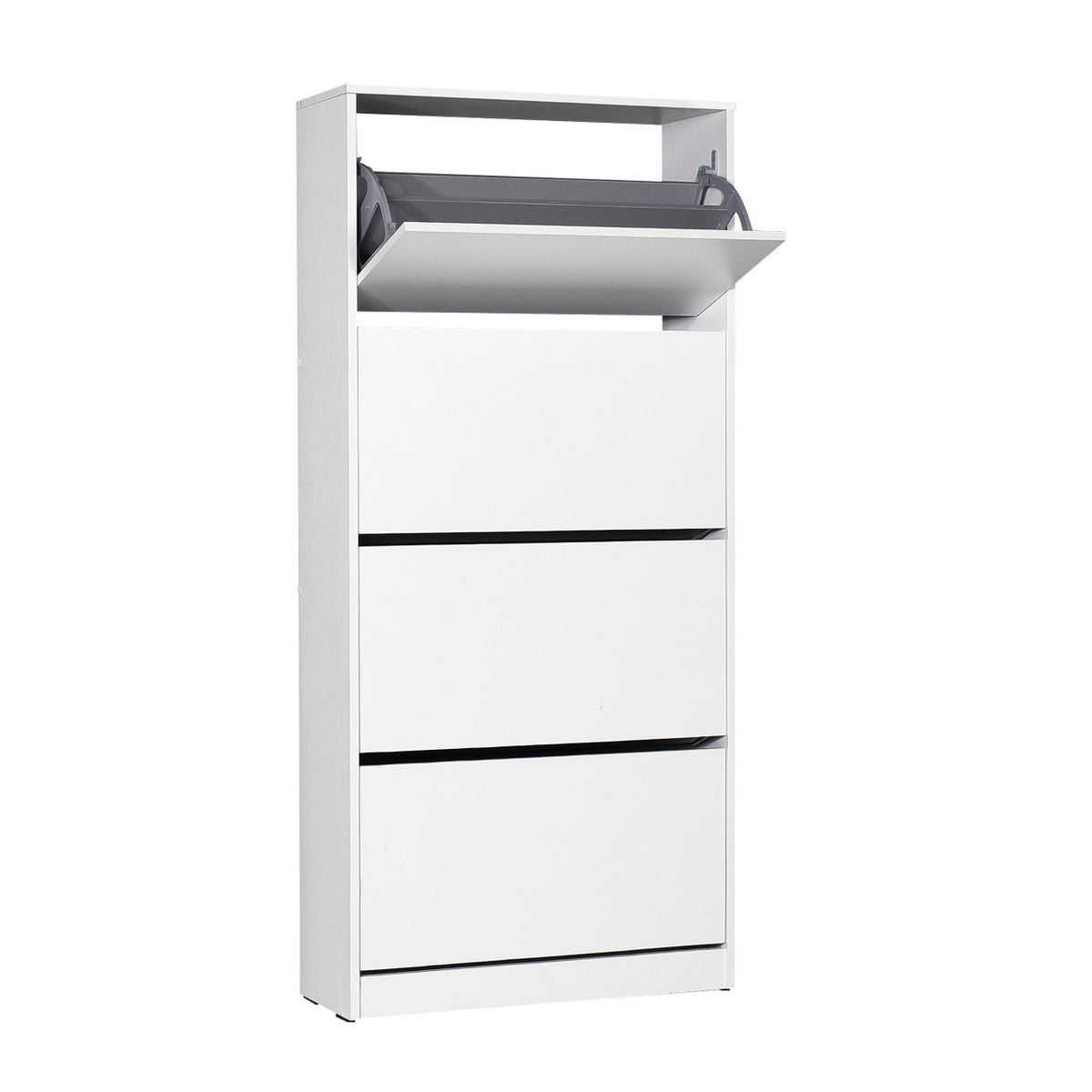 mueble zapatero cuatro cajones en color blanco abierto de buyqualia