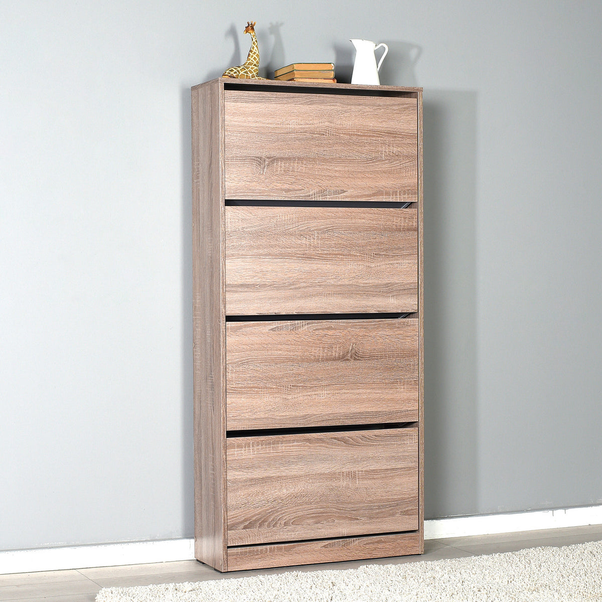 mueble zapatero cuatro cajones en color roble cerrado de buyqualia